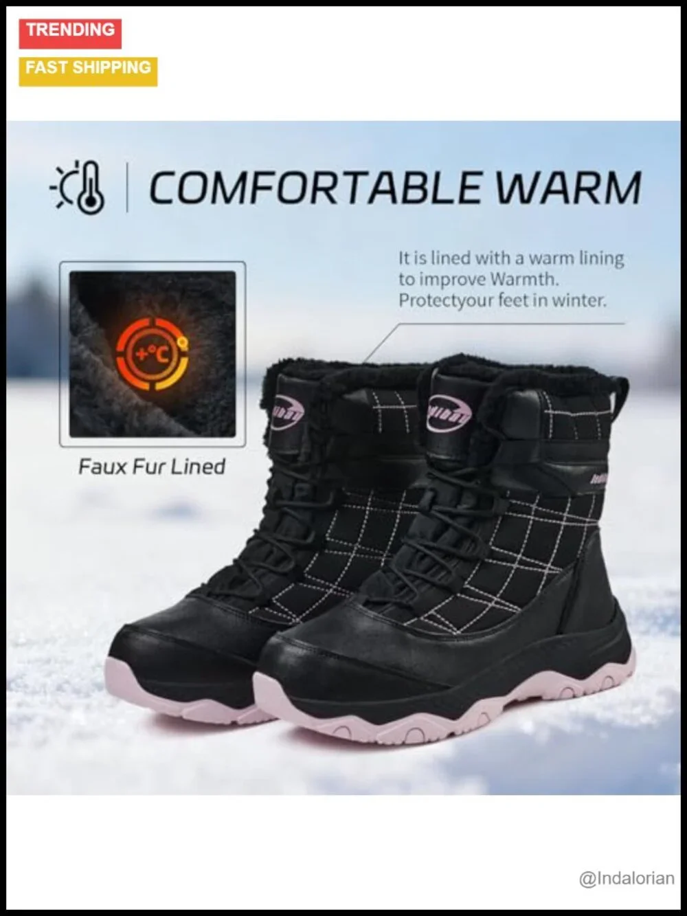 Waterproof Mid-Calf Snow Booties with Fleece Lining for Women